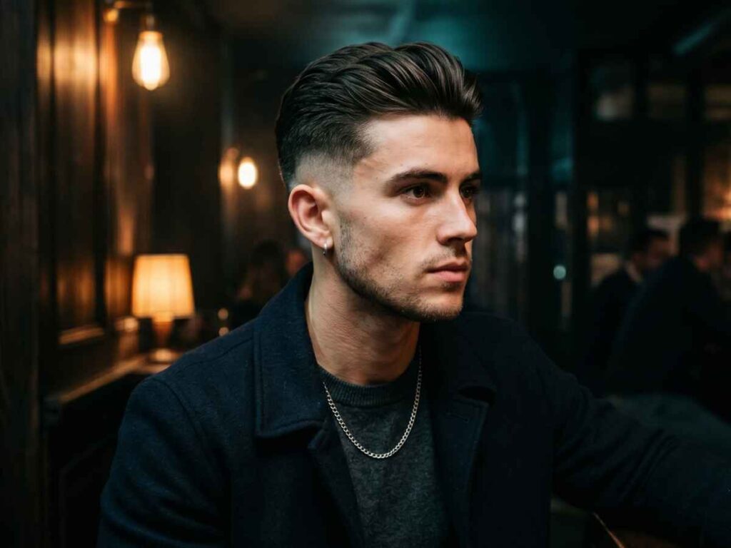 Man modeling a disconnected undercut, showcasing popular hairstyles for silky hair male.