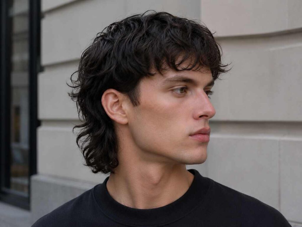 Wavy mullet is one of the best hairstyles for wavy hair men, with short front layers and long wavy length at back.